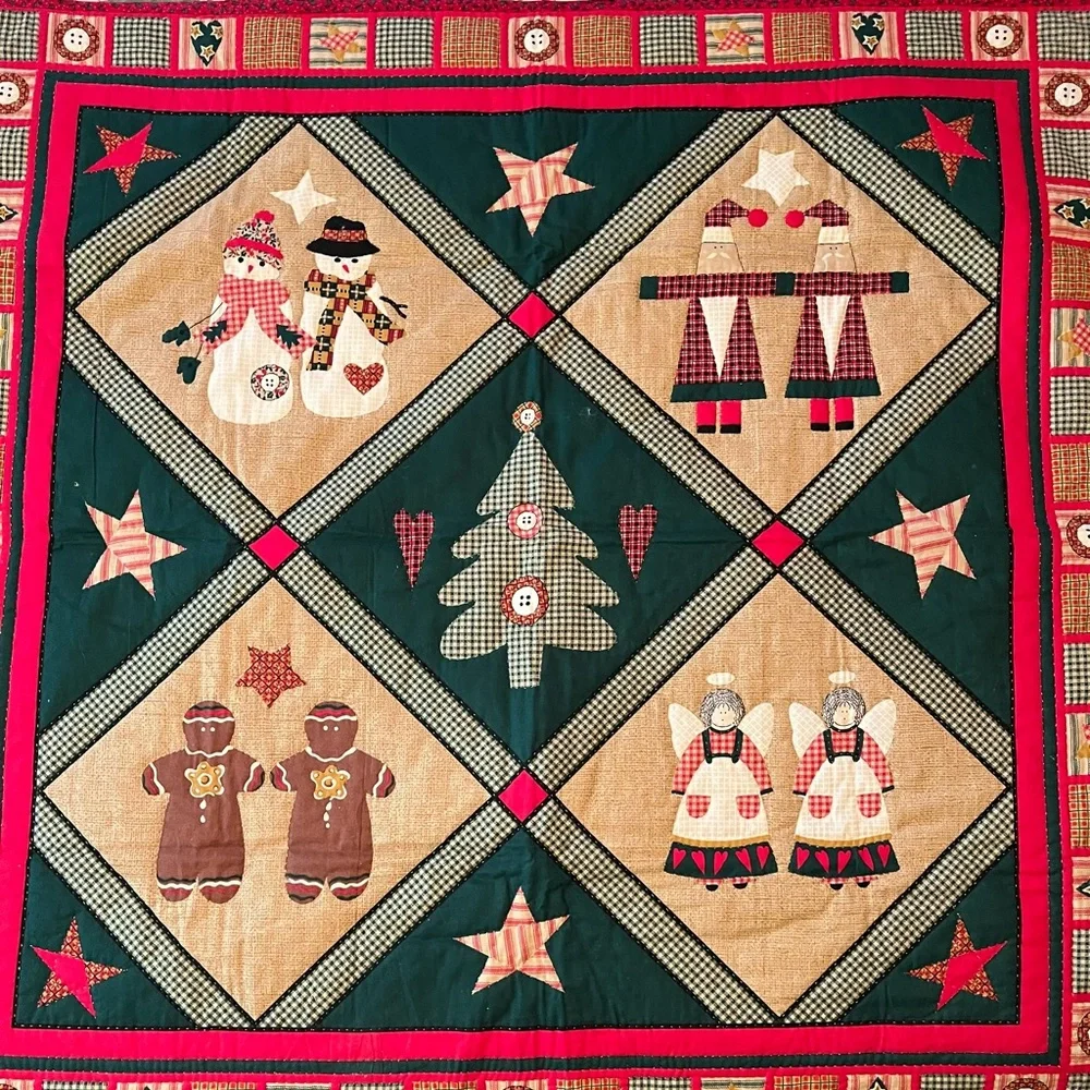 Festive Holiday Quilt with Snowman and Angel Design-Handmade